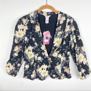 Candies Floral Blazer Jacket Black Yellow Flower